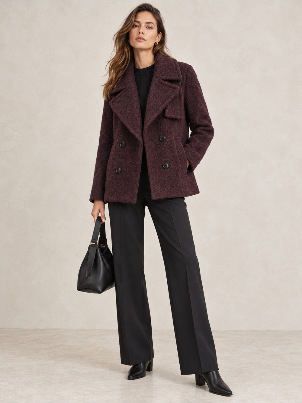 NWT Reiss Addie Burgundy Wool Blend Short Peacoat Jacket US 2 sku 1253